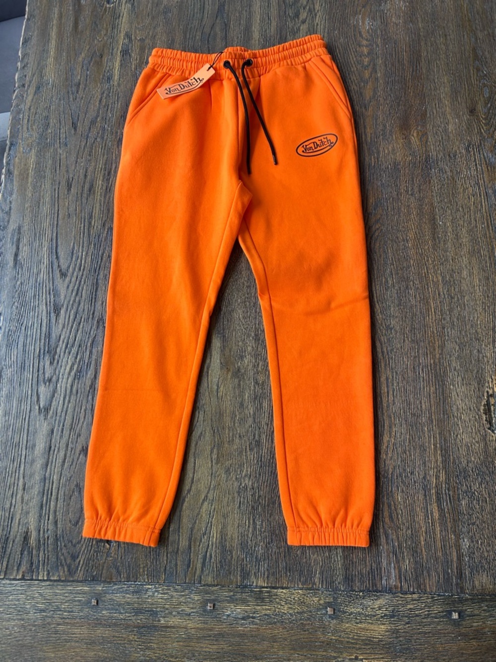 Von Dutch Orange Drawstring Joggers with Logo Patch